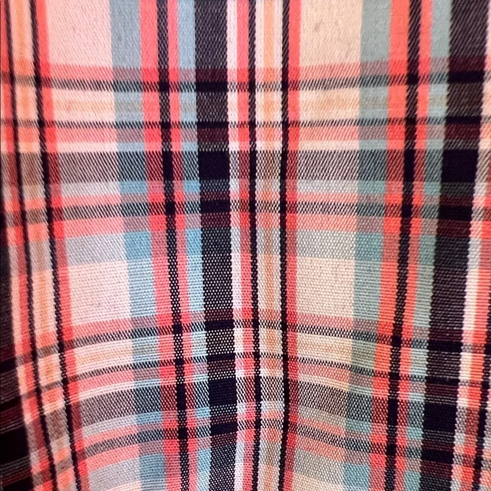 Roundtree & Yorke Red, Teal& White Plaid Button-Down Shirt short sleeved - Picture 8 of 8